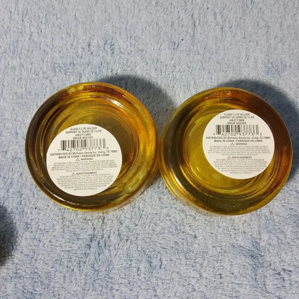 Set Of 2 Amber Glass Tealight Candle Holders Michaels Heavy Thick Round Votive